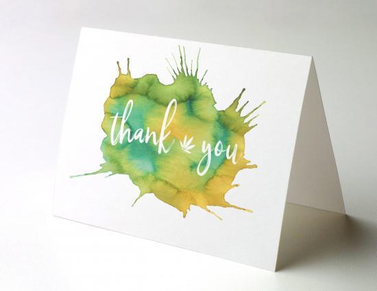 thank you greeting cards, Thank You Watercolor Splash 2, cannabis thank you cards, cannabis greeting cards potography watercolor splash 2 recycled thank you cards