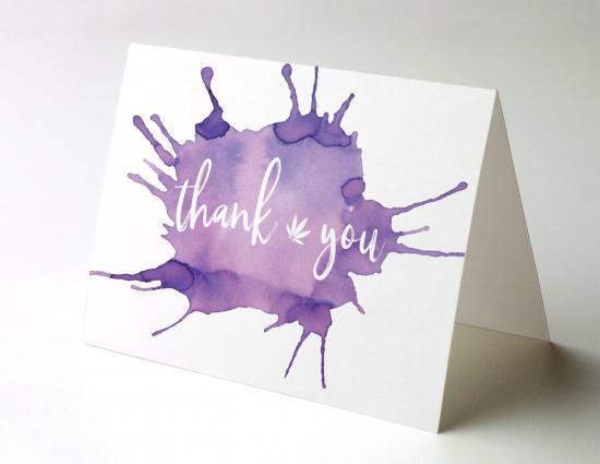 Watercolor Thank You cards, Thank You Watercolor Splash 3, cannabis thank you cards, cannabis greeting cards potography watercolor splash 3 recycled thank you cards