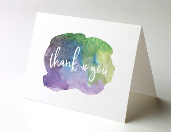 Watercolor Thank You Note, Thank You Watercolor Splash 4, cannabis thank you cards, cannabis greeting cards potography watercolor splash 4 recycled thank you cards