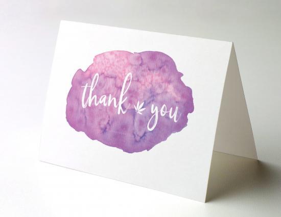 Watercolor thank you card, Thank You Watercolor Splash 5, cannabis thank you cards, cannabis greeting cards potography watercolor splash 5 recycled thank you cards