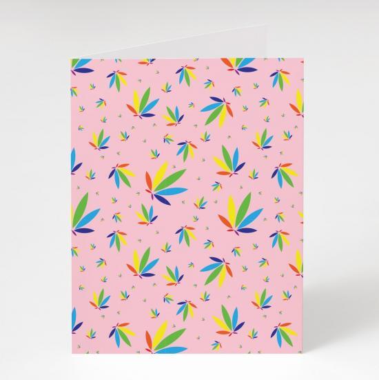 Pastel Pink Greeting Card, Pastel Pink Colorleaf Pattern Card, cannabis greeting cards, recycled greeting cards, pastel pink colorleaf pattern potography cannabis art greeting card